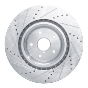 Subaru WRX Brake Rotor (1) - Front Right - R1 Concepts - Drilled & Slotted - Silver - `18-`25